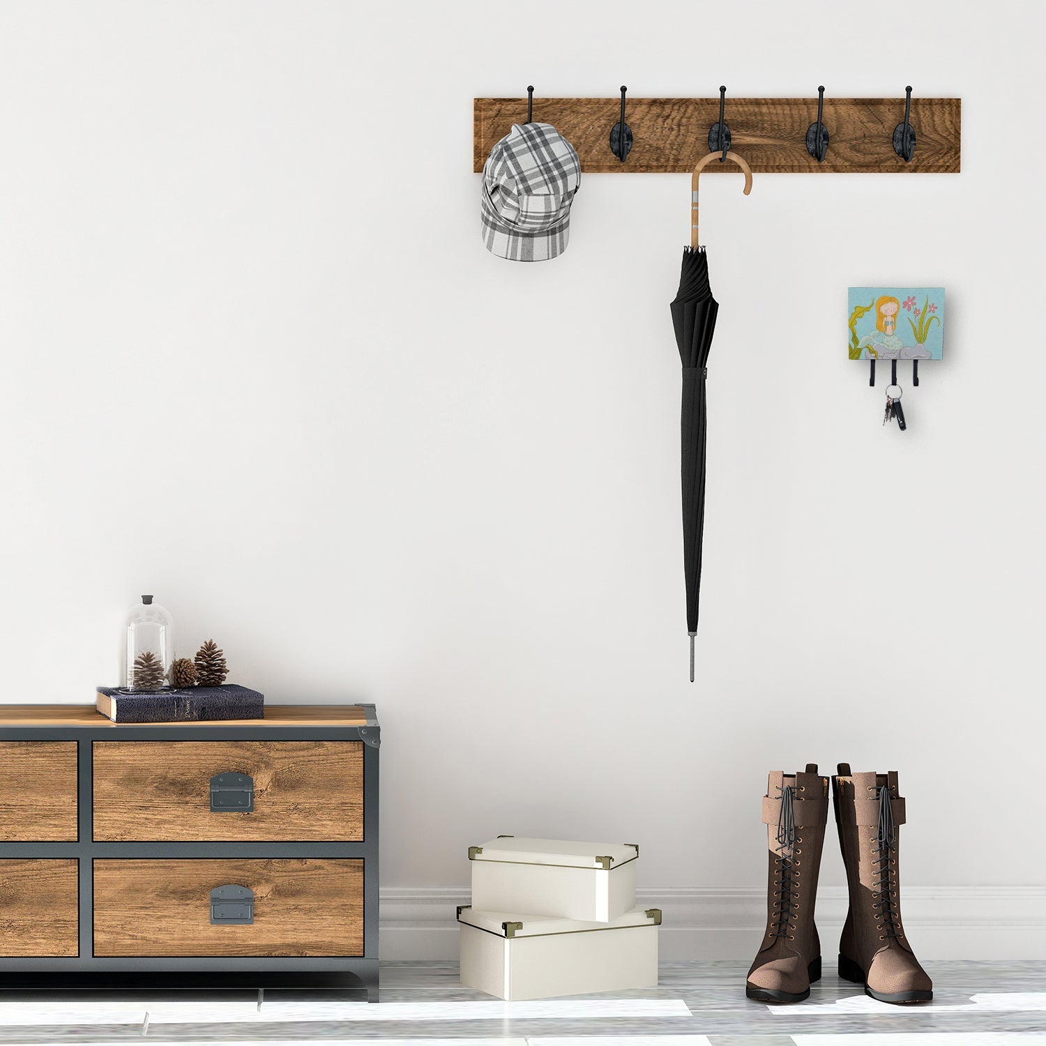 Mermaid Underwater Scene Leash or Key Holder Wall Hooks, Coat Rack Wall Mount, for Hanging Keys, Towels, Aprons, Leashes