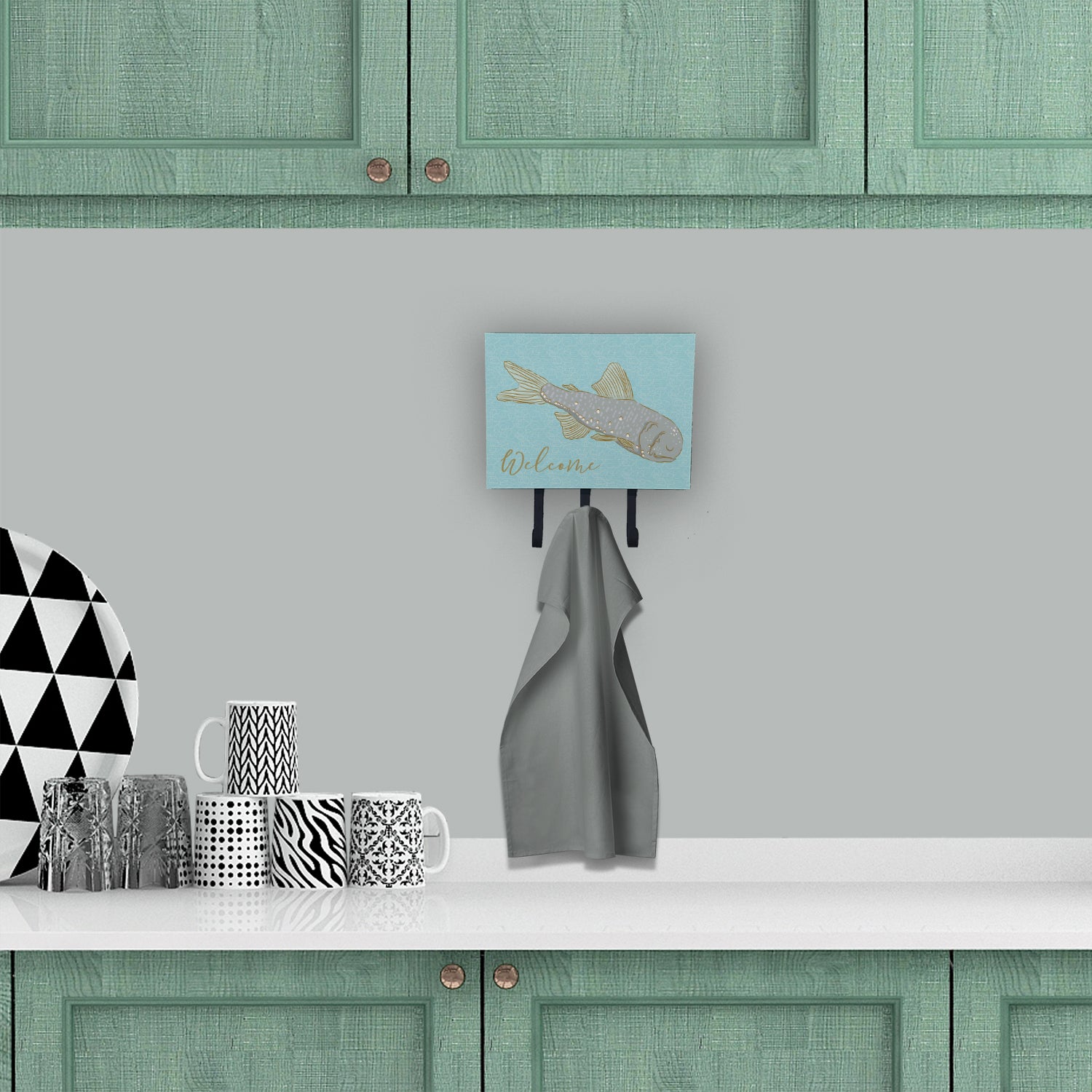 Fish Welcome Leash or Key Holder Wall Hooks, Coat Rack Wall Mount, for Hanging Keys, Towels, Aprons, Leashes