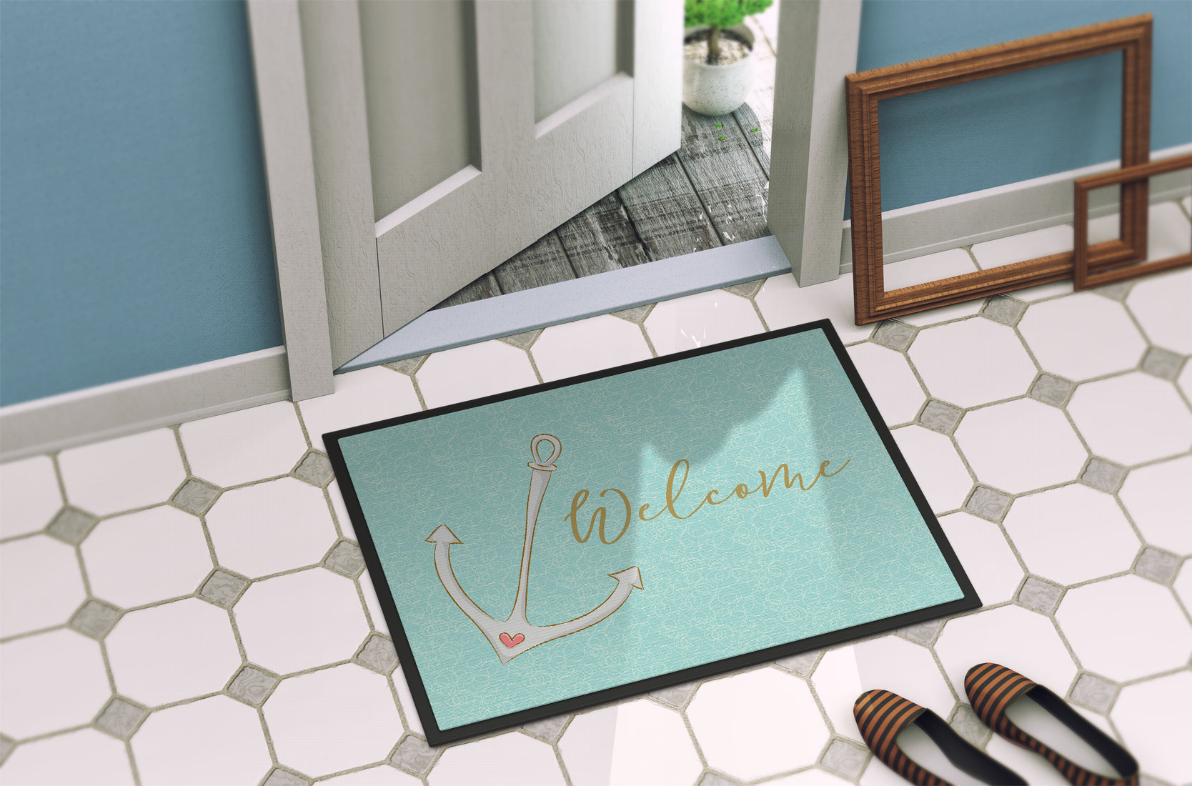Anchor Welcome Doormat Indoor Outdoor 18H X 27W Front Door Mat Rugs for Entryway, Non Slip Washable