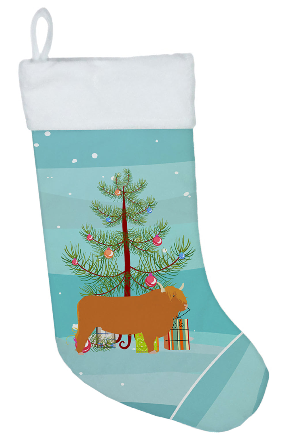 Highland Cow Christmas Holiday Stocking Double-Sided Print, Polyester Suede,11x18, Made in USA