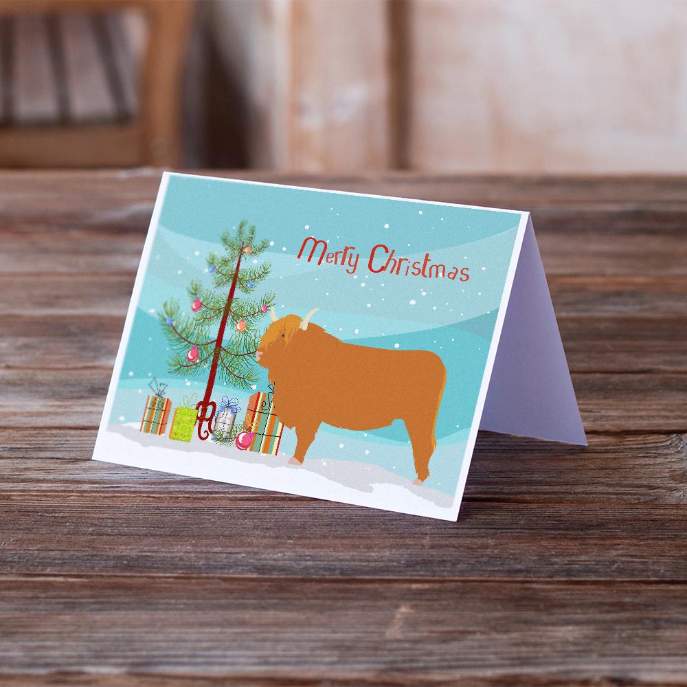 Highland Cow Christmas Greeting Cards Pack of 8 Blank Cards with Envelopes Whimsical A7 Size 5x7