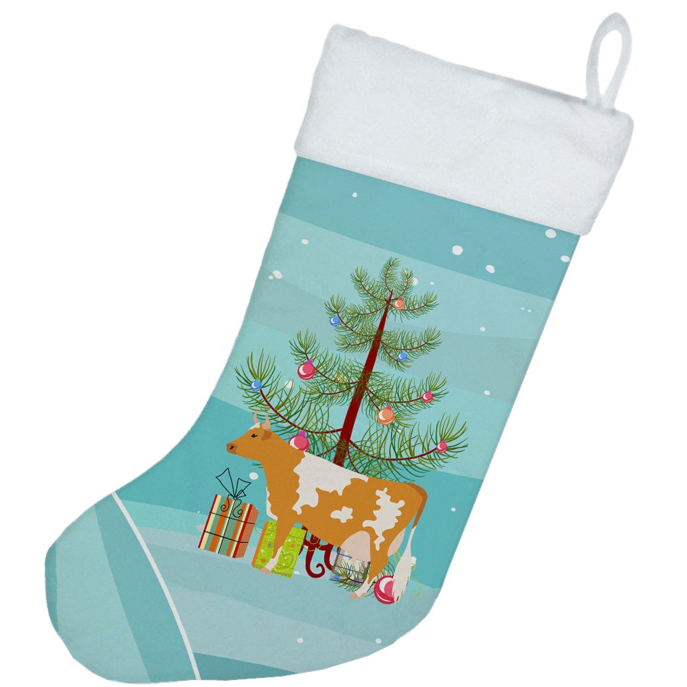Guernsey Cow Christmas Holiday Stocking Double-Sided Print, Polyester Suede,11x18, Made in USA