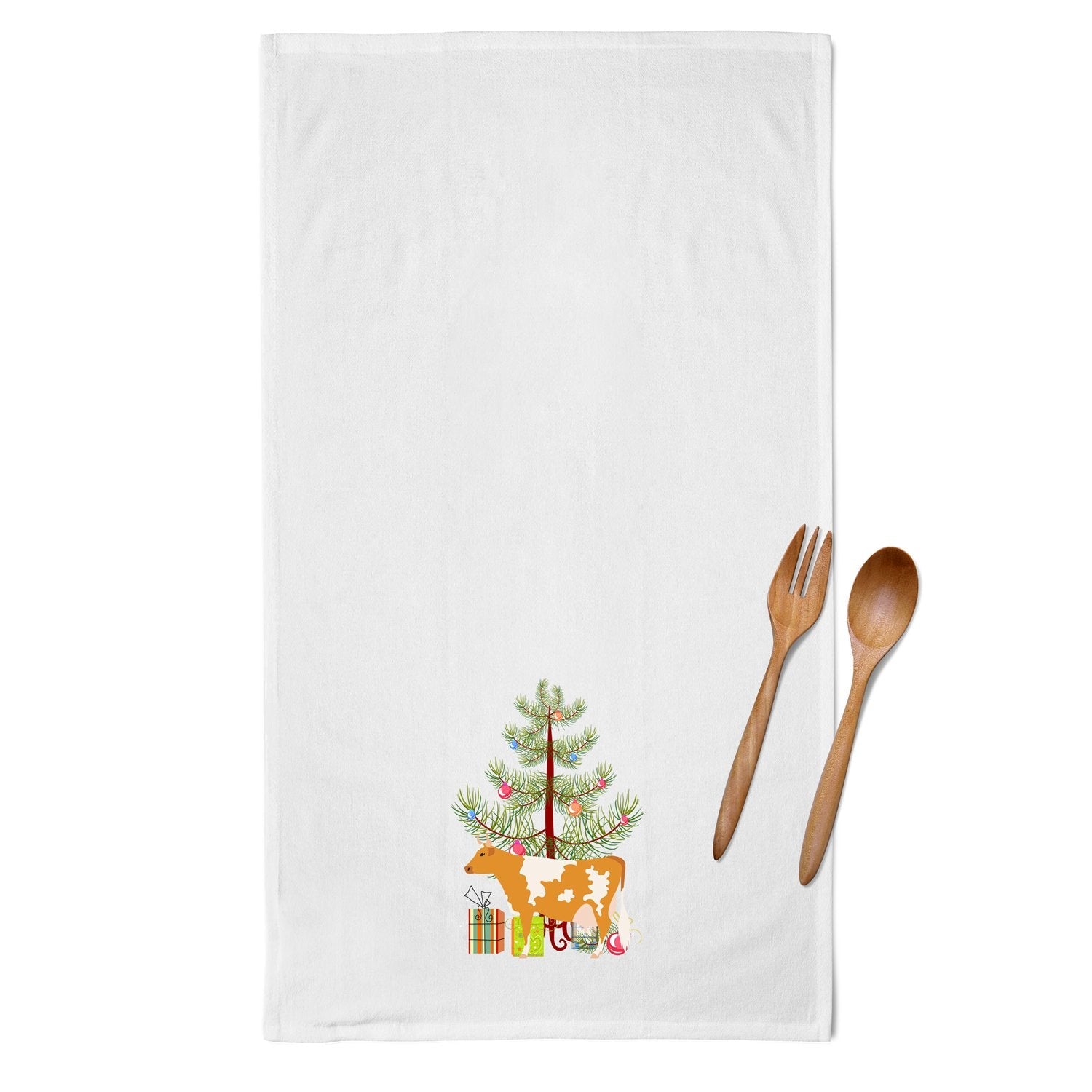 Guernsey Cow Christmas Kitchen Towel Set of 2 White Dish Towels Decorative Bathroom Hand towel for Hand, Face, Hair, Yoga, Tea, Dishcloth, 19 X 28", White