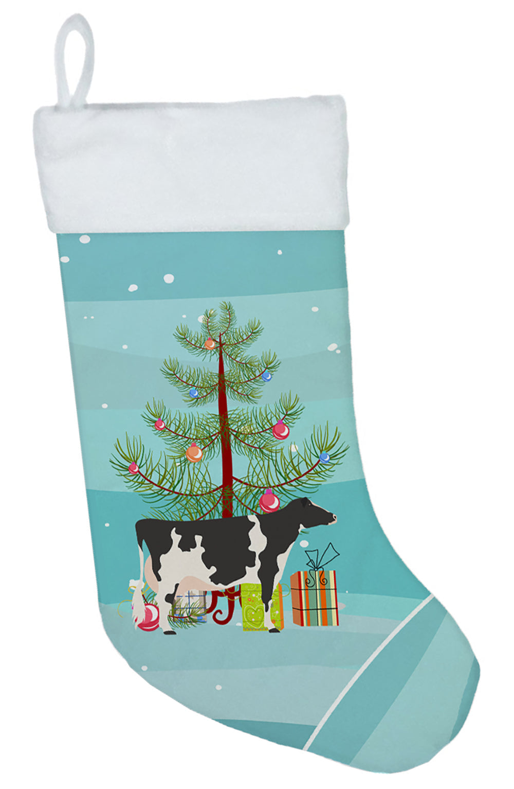 Holstein Cow Christmas Holiday Stocking Double-Sided Print, Polyester Suede,11x18, Made in USA