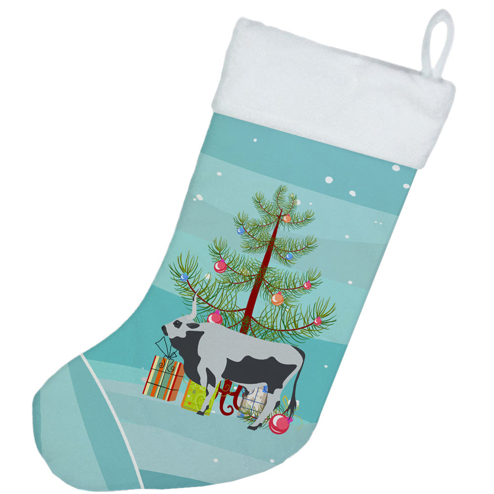 Hungarian Grey Steppe Cow Christmas Holiday Stocking Double-Sided Print, Polyester Suede,11x18, Made in USA
