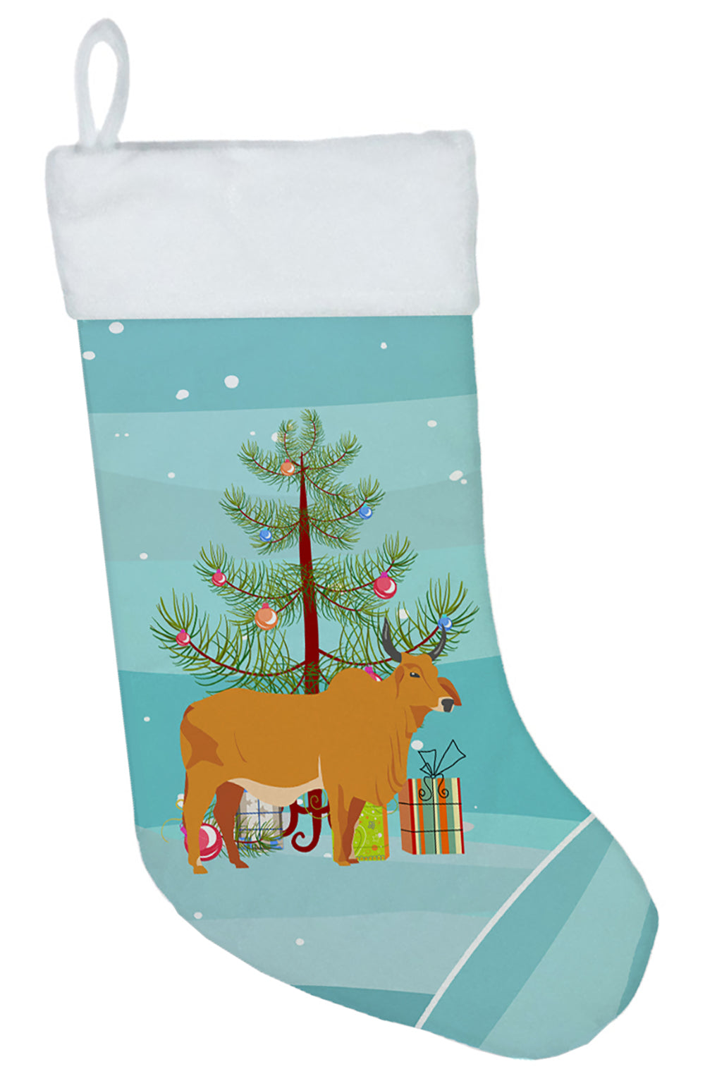 Zebu Indicine Cow Christmas Holiday Stocking Double-Sided Print, Polyester Suede,11x18, Made in USA