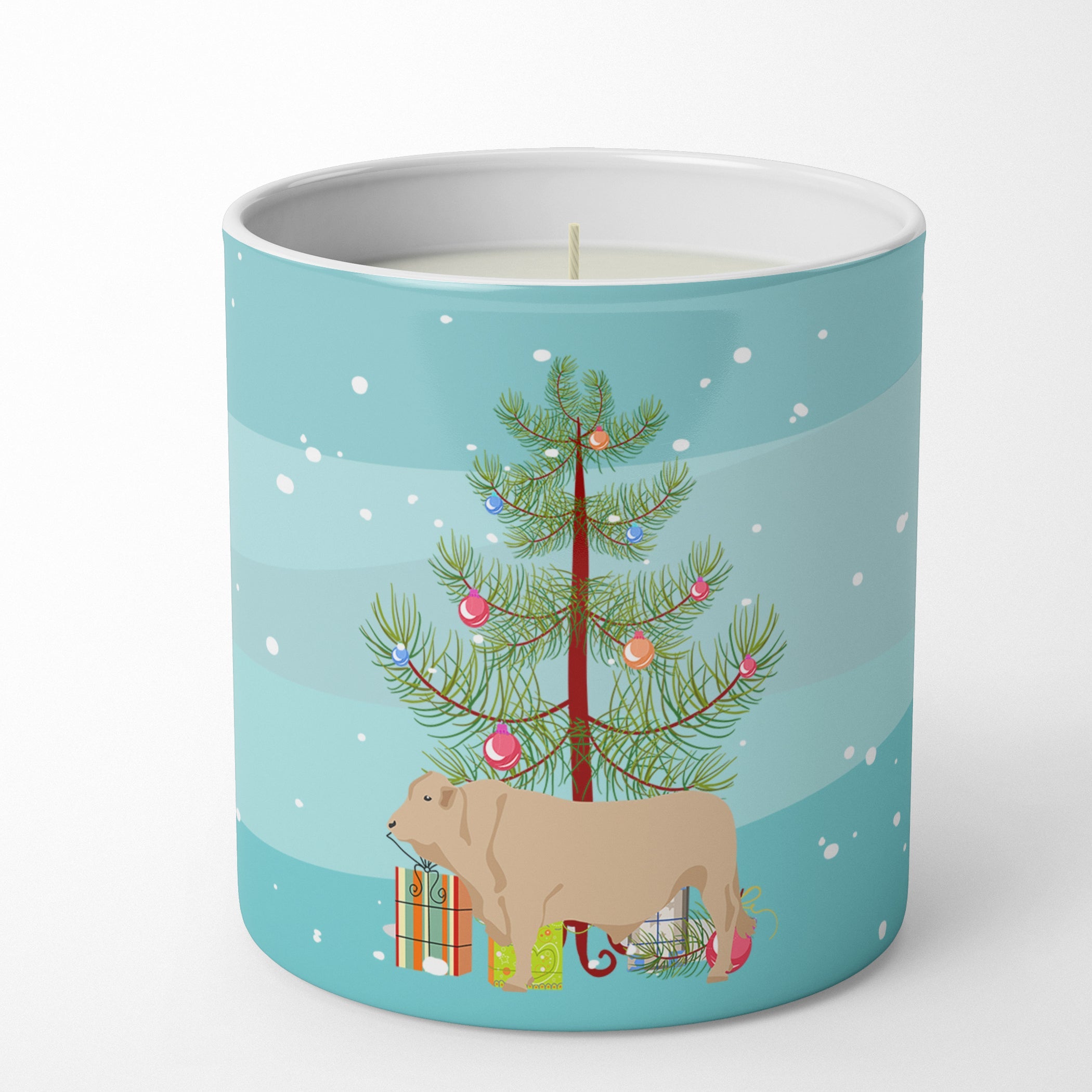 Charolais Cow Christmas Decorative Soy Candle Nature Soy Wax Essential Oil Home Decor Ideal for Bedroom Kitchen Bath Office Gift, 10 oz