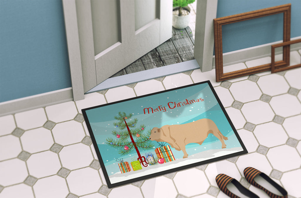 Charolais Cow Christmas Doormat Indoor Outdoor 24H X 36W Front Door Mat Rugs for Entryway, Non Slip Washable Low Pile,