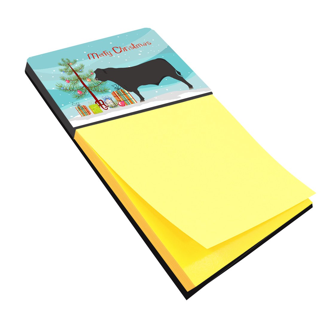 Black Angus Cow Christmas Watercolor Sticky Note Holder Refillable Dispenser Desk Accessory 3x3 Pad Gift