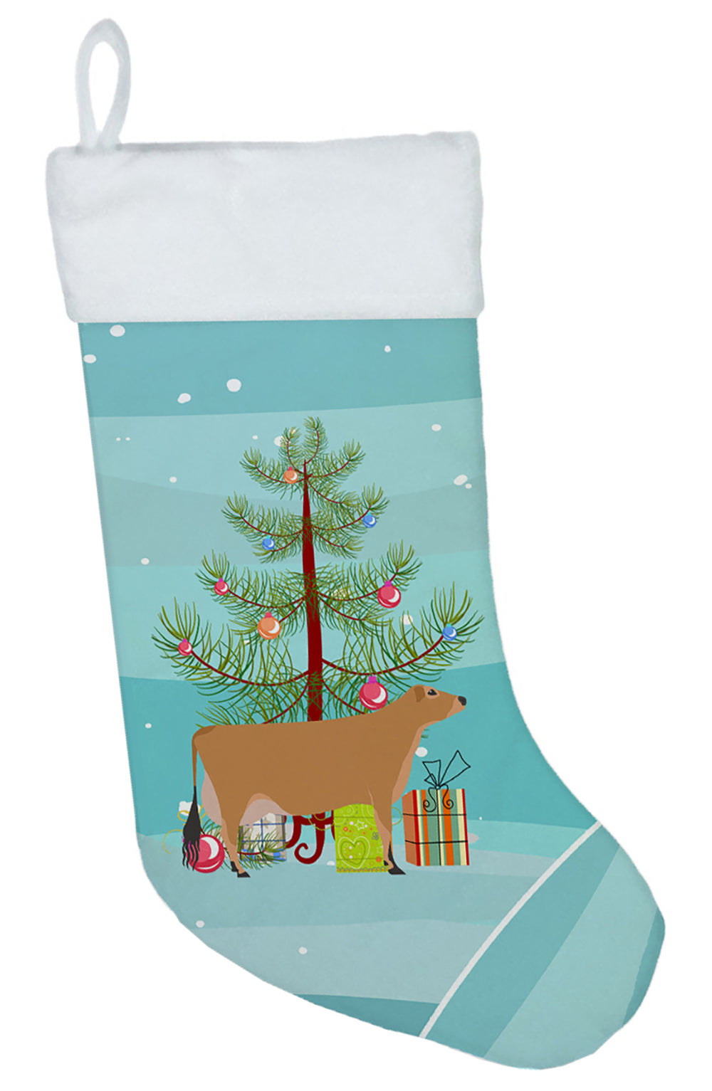 Jersey Cow Christmas Holiday Stocking Double-Sided Print, Polyester Suede,11x18, Made in USA