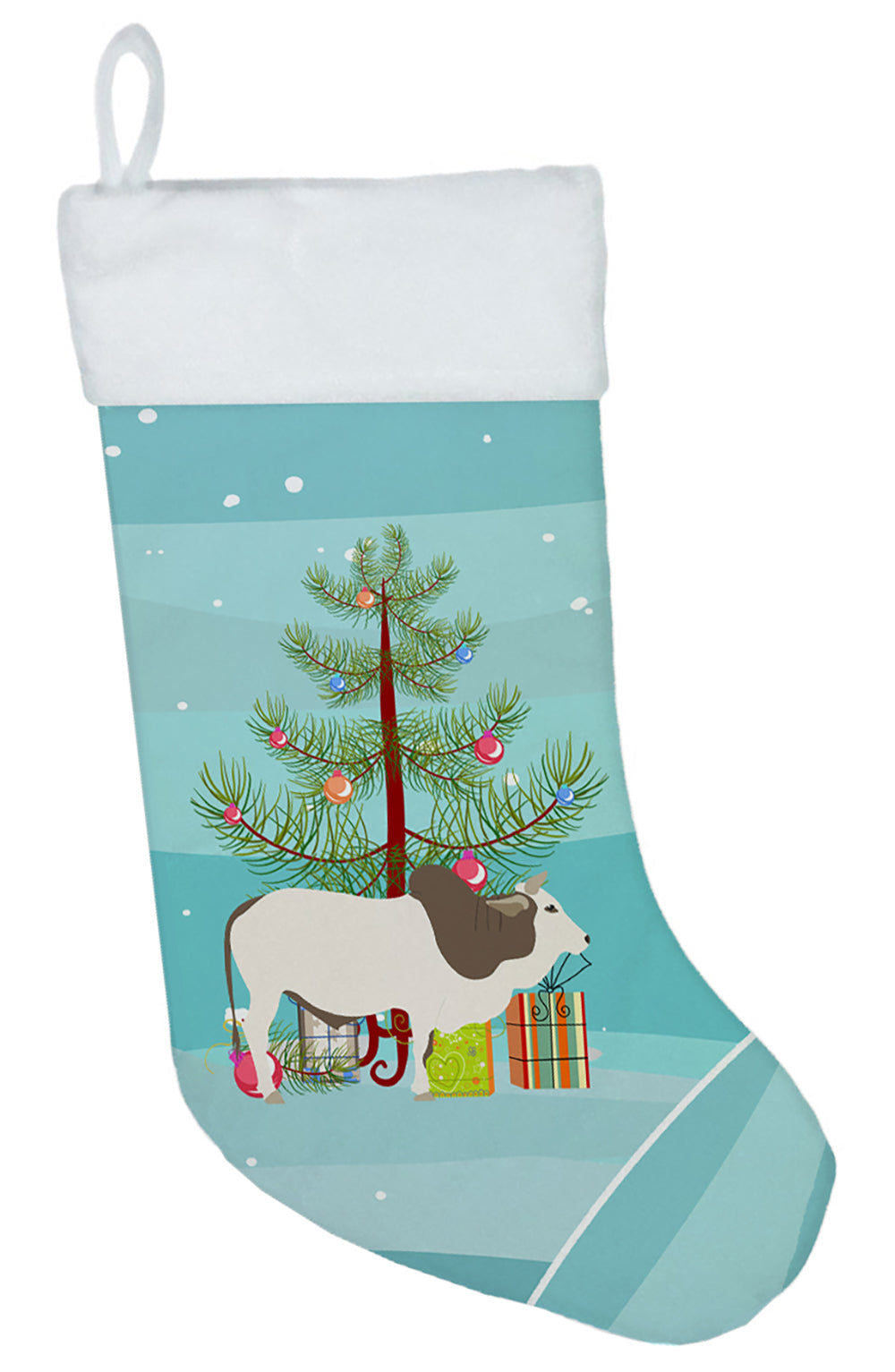 Malvi Cow Christmas Holiday Stocking Double-Sided Print, Polyester Suede,11x18, Made in USA