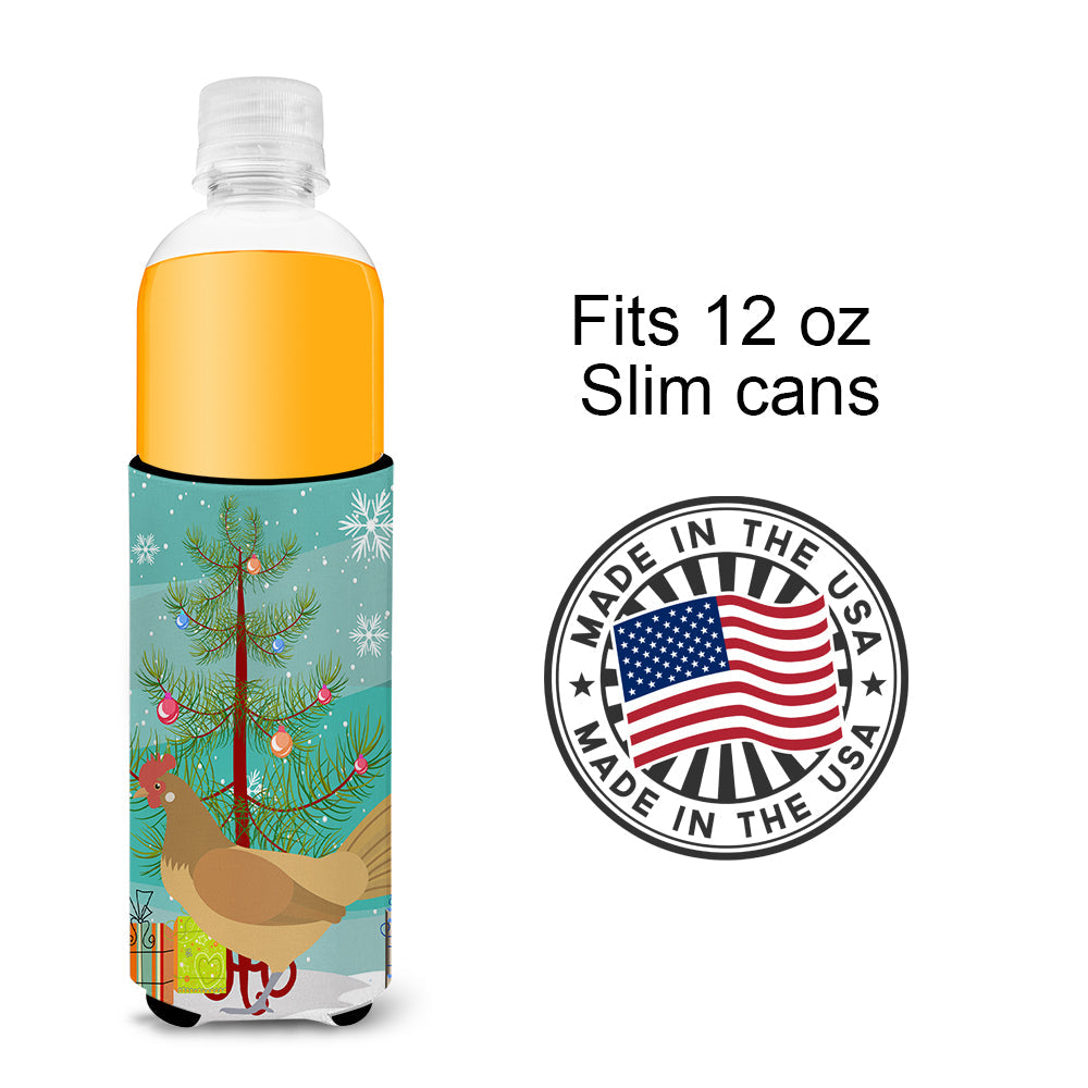Frisian Friesian Chicken Christmas Slim Can Hugger , Insulated Foam Hugger for 12 oz Slim Cans, Beer Bottles & Water Bottles, Printed in USA