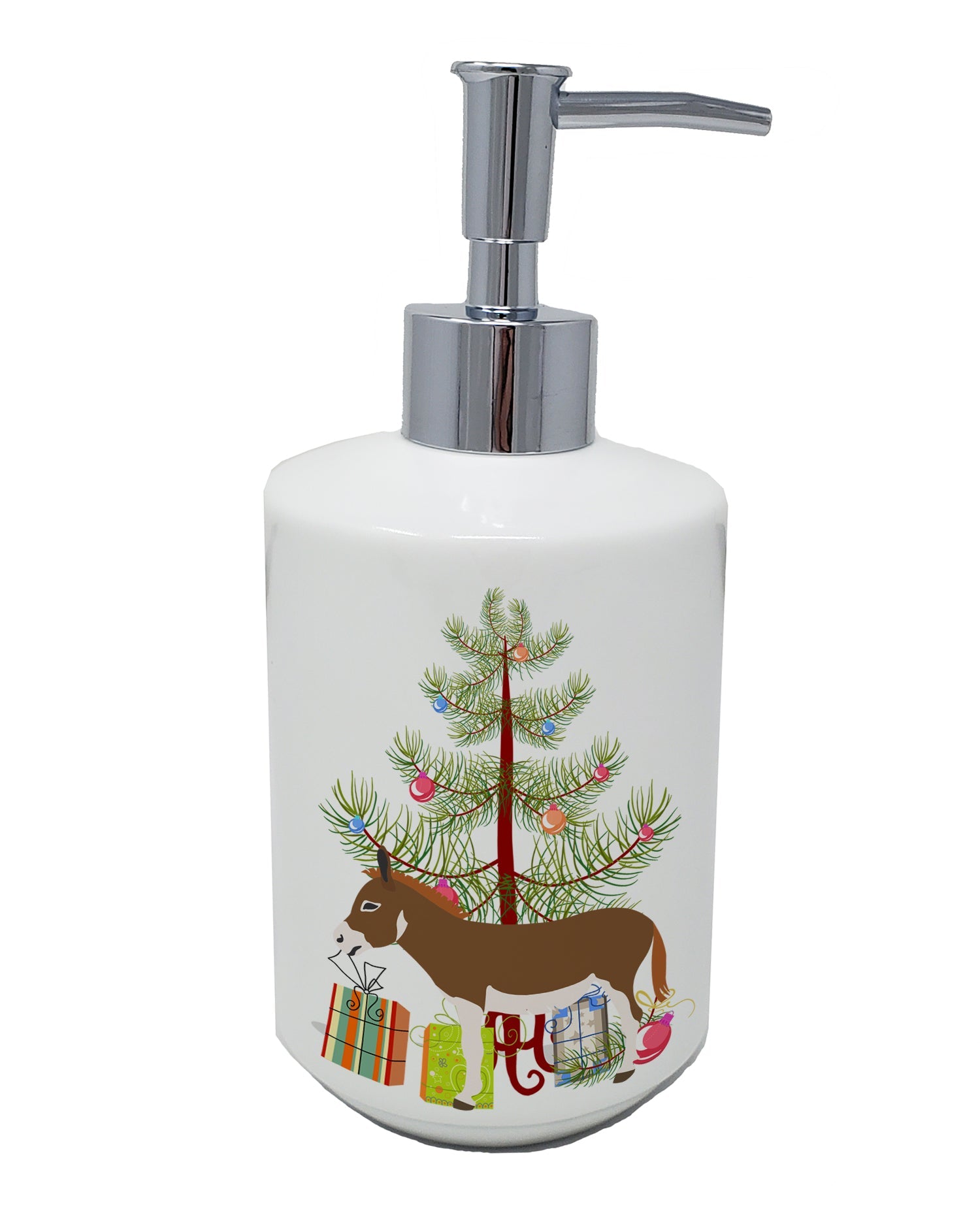 Miniature Mediterranian Donkey Christmas Ceramic Soap Dispenser , Empty Refillable Hand Soap Pump Bottle for Bathroom Kitchen