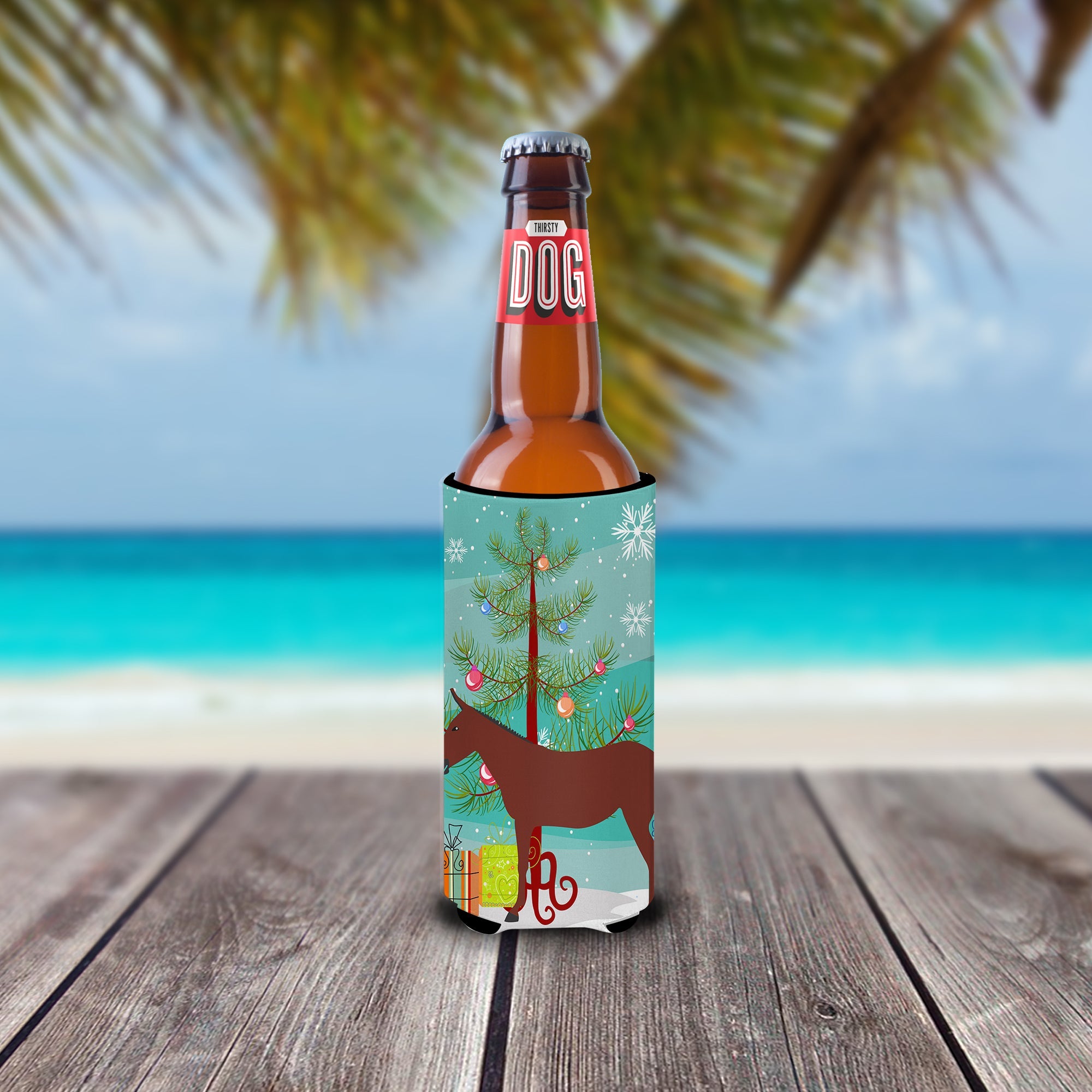 Hinny Horse Donkey Christmas Slim Can Hugger , Insulated Foam Hugger for 12 oz Slim Cans, Beer Bottles & Water Bottles, Printed in USA