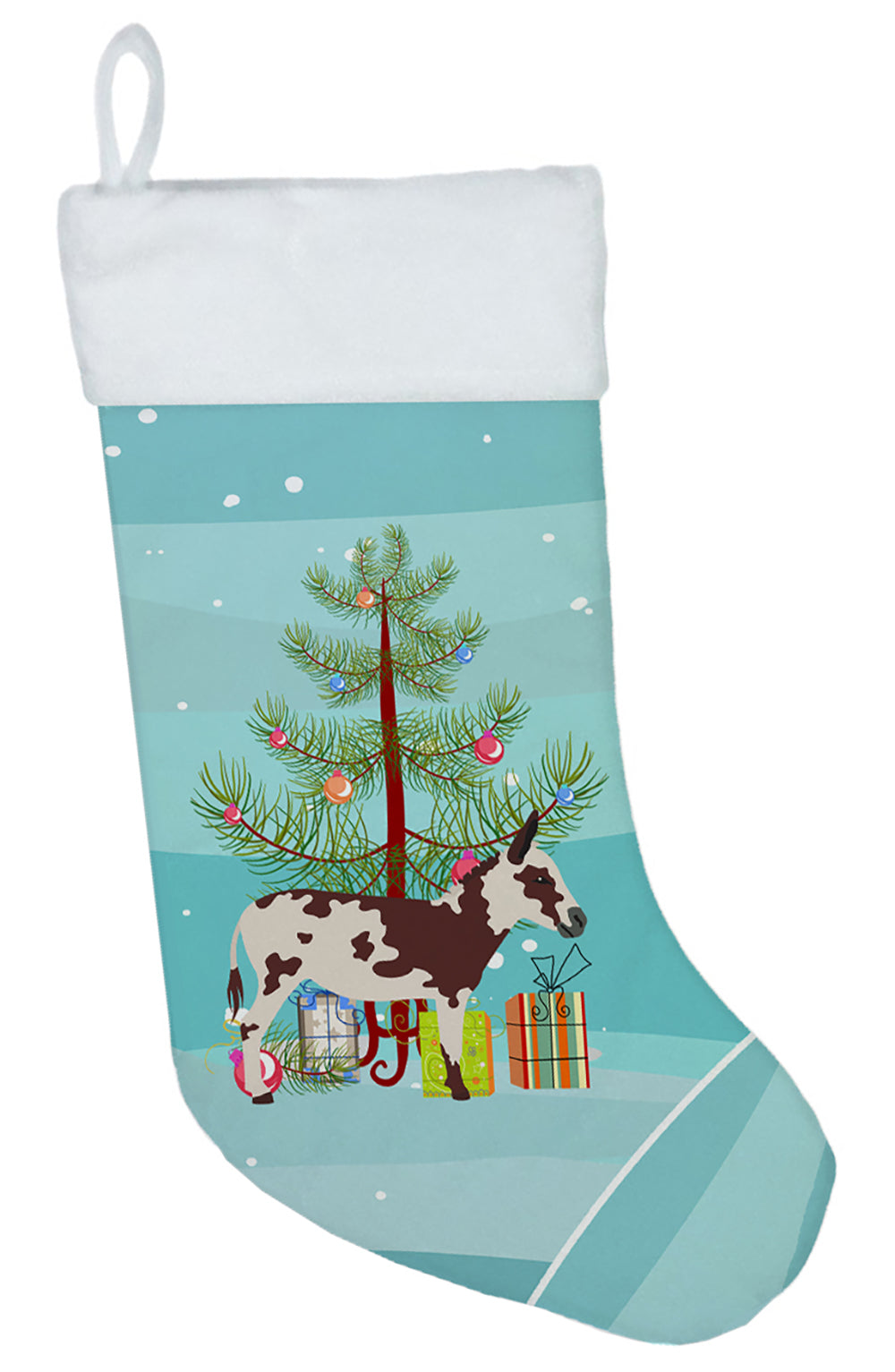 American Spotted Donkey Christmas Holiday Stocking Double-Sided Print, Polyester Suede,11x18, Made in USA
