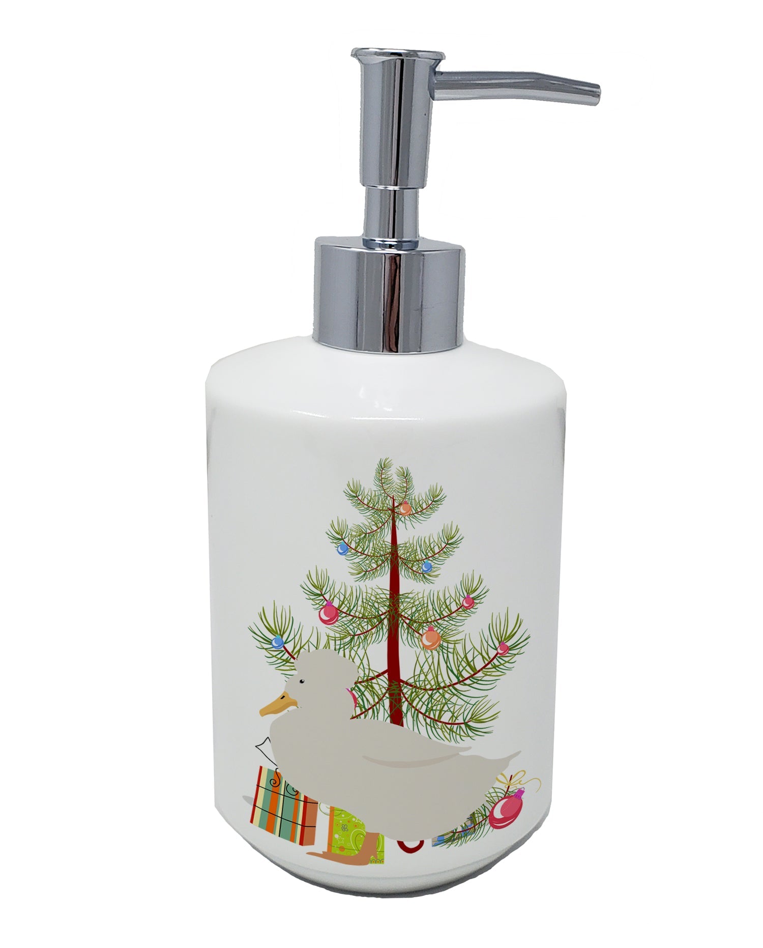 Crested Duck Christmas Ceramic Soap Dispenser , Empty Refillable Hand Soap Pump Bottle for Bathroom Kitchen