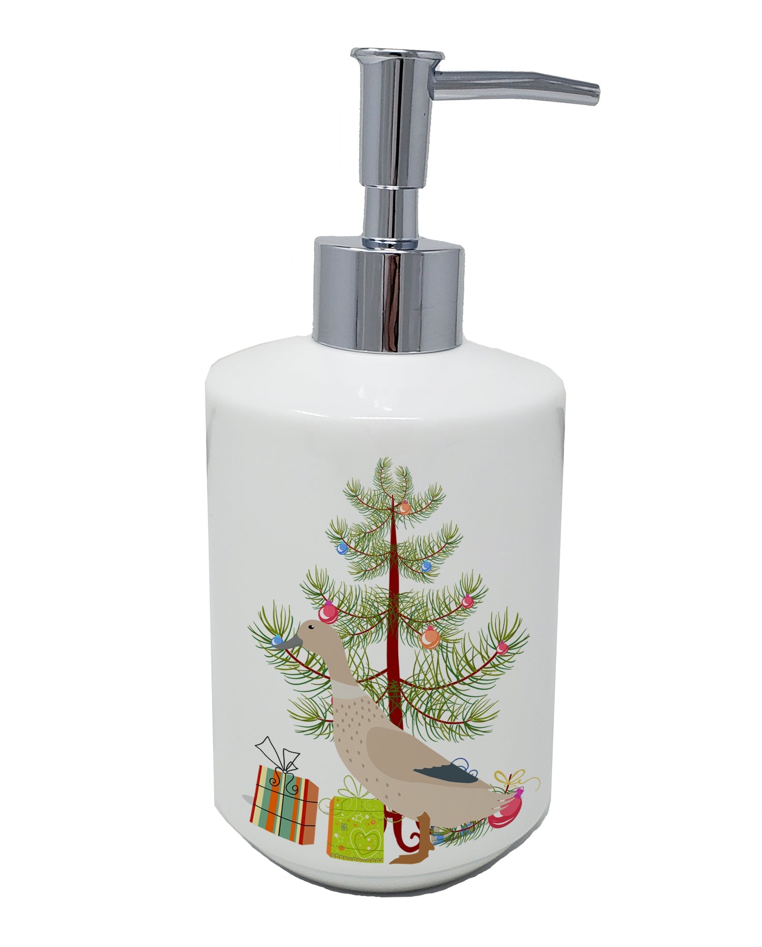 West Harlequin Duck Christmas Ceramic Soap Dispenser , Empty Refillable Hand Soap Pump Bottle for Bathroom Kitchen