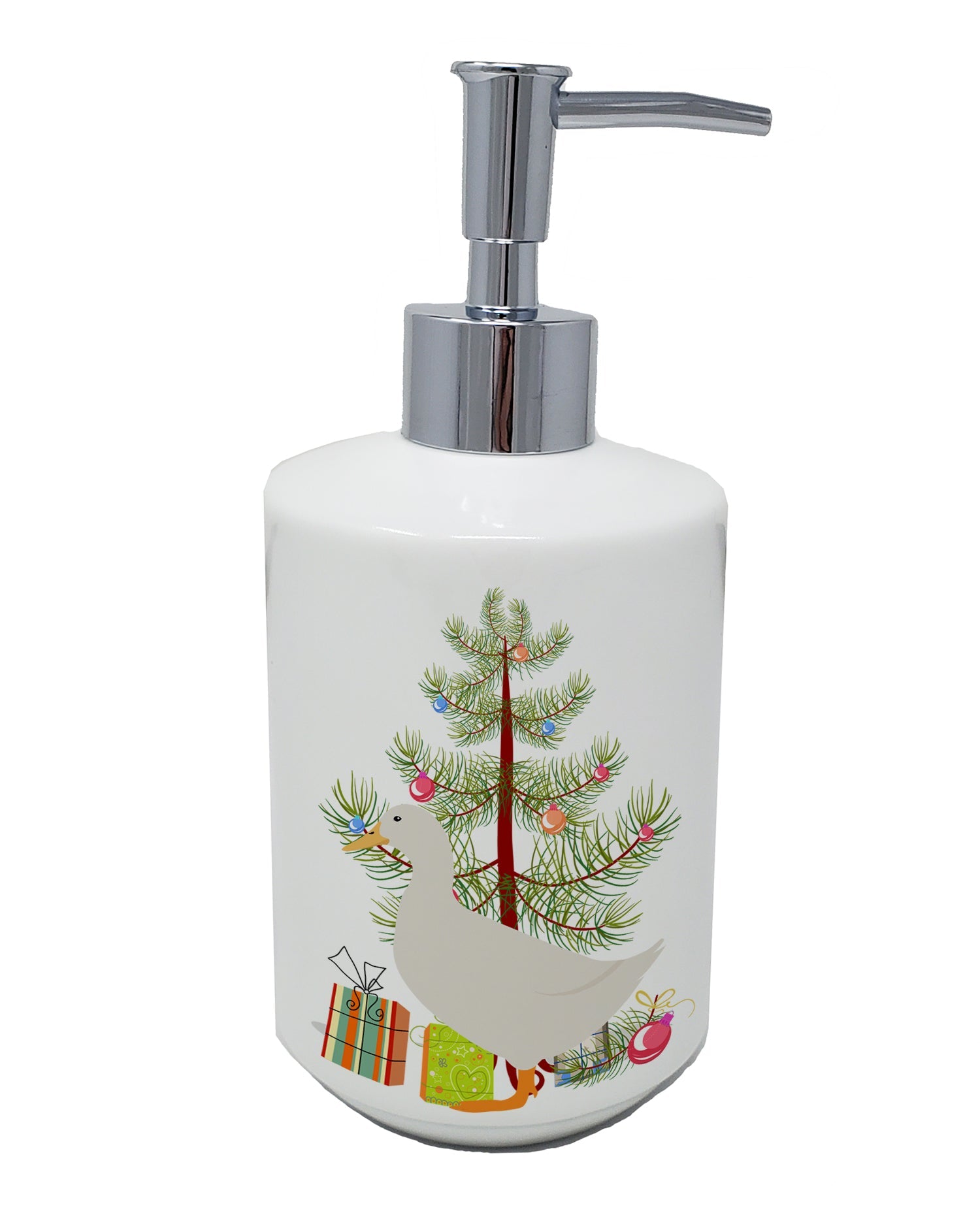 American Pekin Duck Christmas Ceramic Soap Dispenser , Empty Refillable Hand Soap Pump Bottle for Bathroom Kitchen