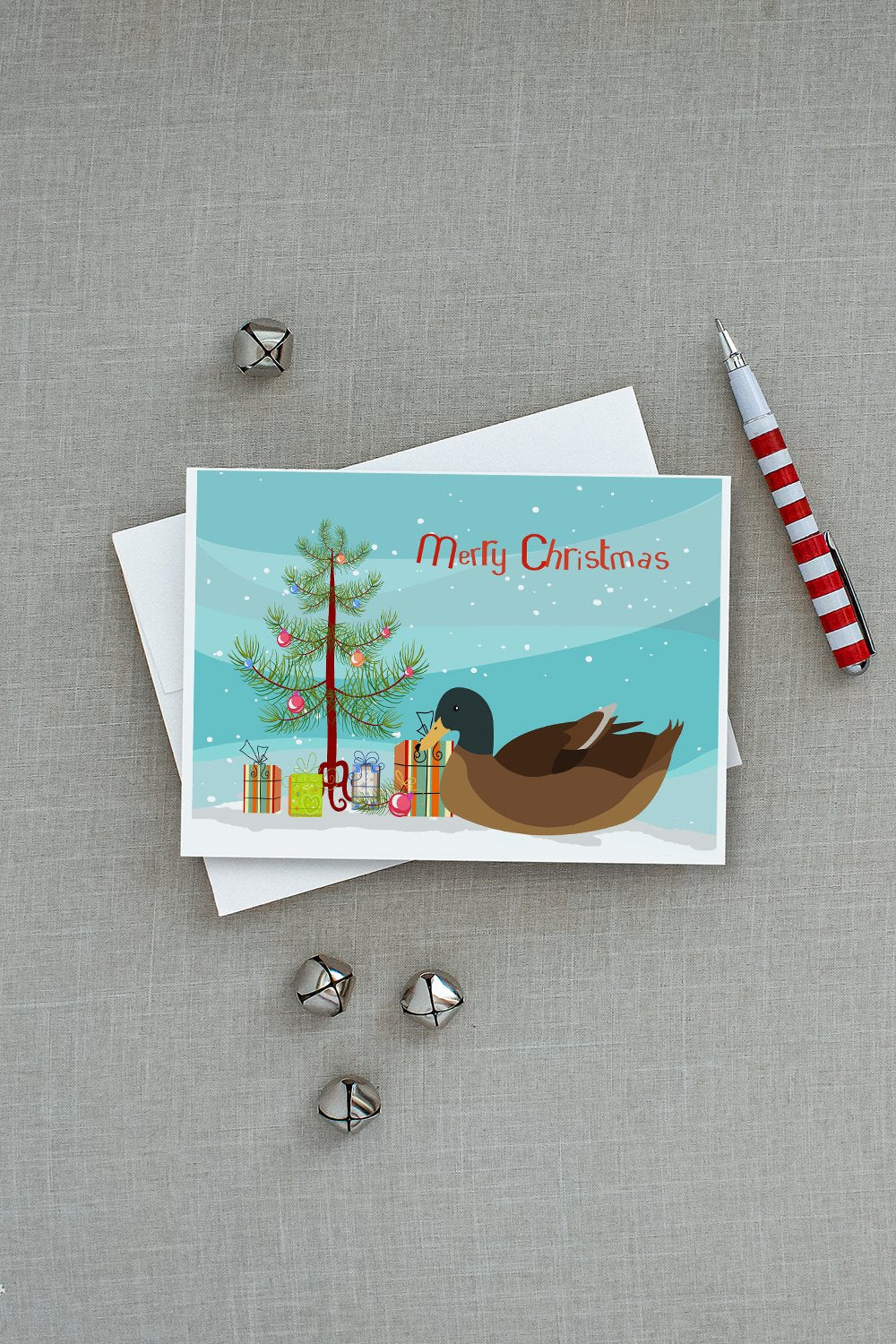 Khaki Campbell Duck Christmas Greeting Cards Pack of 8 Blank Cards with Envelopes Whimsical A7 Size 5x7