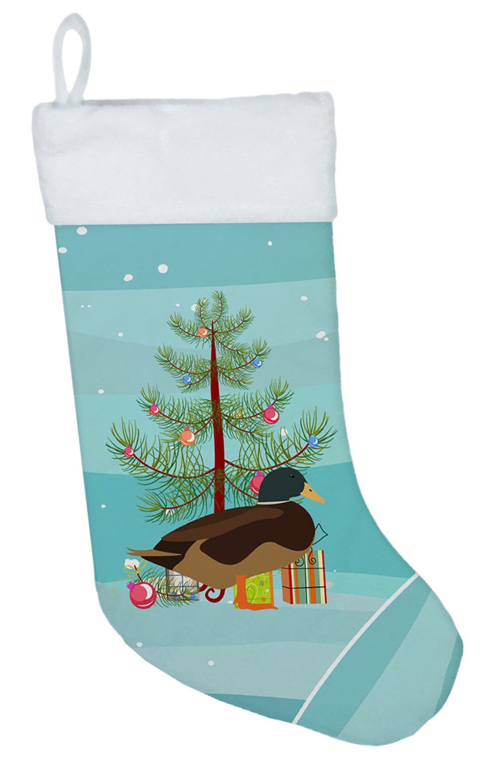 Silver Bantam Duck Christmas Holiday Stocking Double-Sided Print, Polyester Suede,11x18, Made in USA