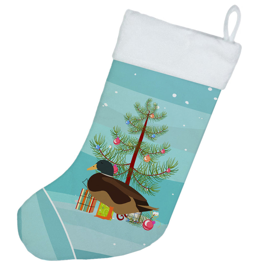 Silver Bantam Duck Christmas Holiday Stocking Double-Sided Print, Polyester Suede,11x18, Made in USA