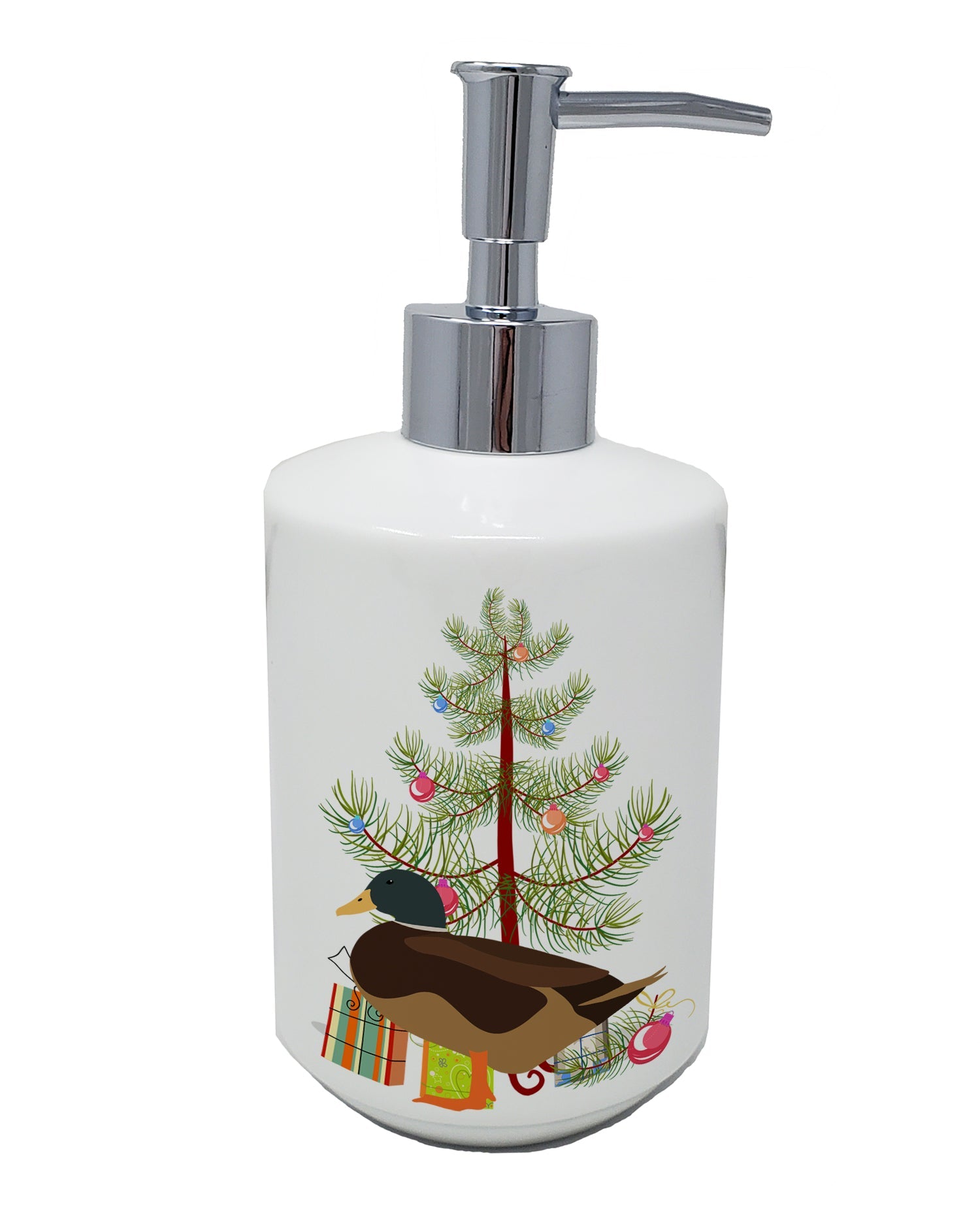 Silver Bantam Duck Christmas Ceramic Soap Dispenser , Empty Refillable Hand Soap Pump Bottle for Bathroom Kitchen