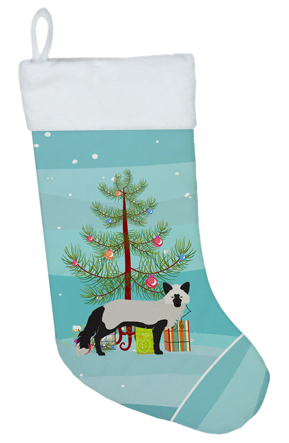Silver Fox Christmas Holiday Stocking Double-Sided Print, Polyester Suede,11x18, Made in USA