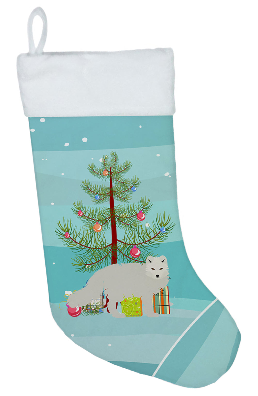 White Arctic Fox Christmas Holiday Stocking Double-Sided Print, Polyester Suede,11x18, Made in USA