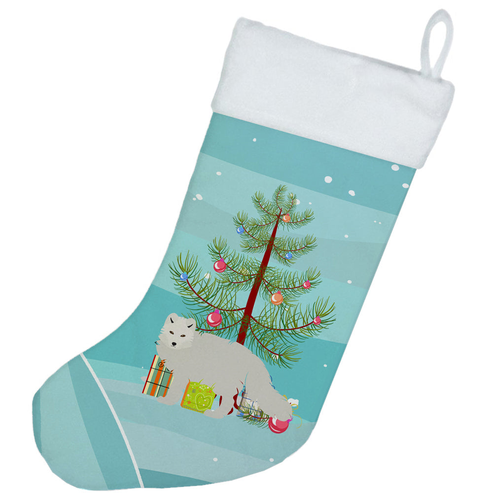 White Arctic Fox Christmas Holiday Stocking Double-Sided Print, Polyester Suede,11x18, Made in USA