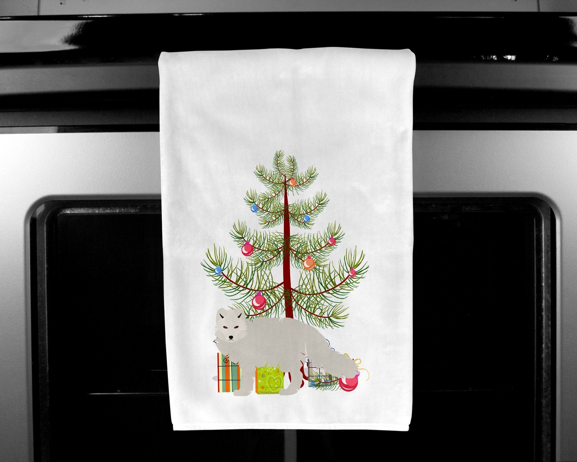 White Arctic Fox Christmas Kitchen Towel Set of 2 White Dish Towels Decorative Bathroom Hand towel for Hand, Face, Hair, Yoga, Tea, Dishcloth, 19 X 28", White