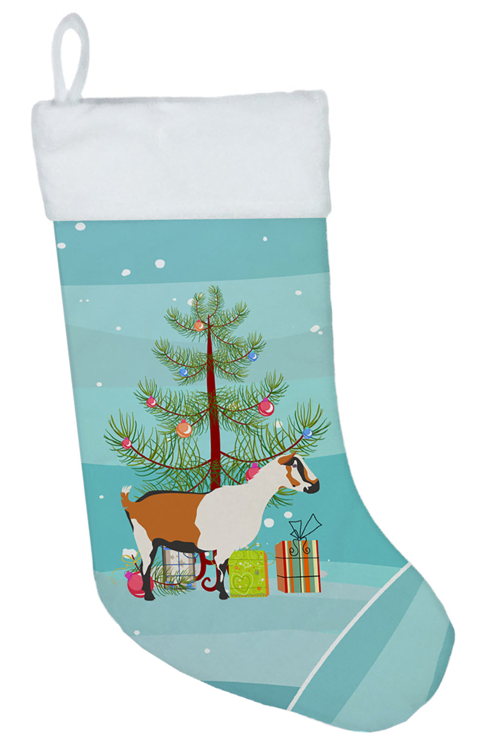 Alpine Goat Christmas Holiday Stocking Double-Sided Print, Polyester Suede,11x18, Made in USA