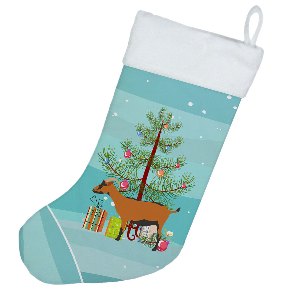 Oberhasli Goat Christmas Holiday Stocking Double-Sided Print, Polyester Suede,11x18, Made in USA