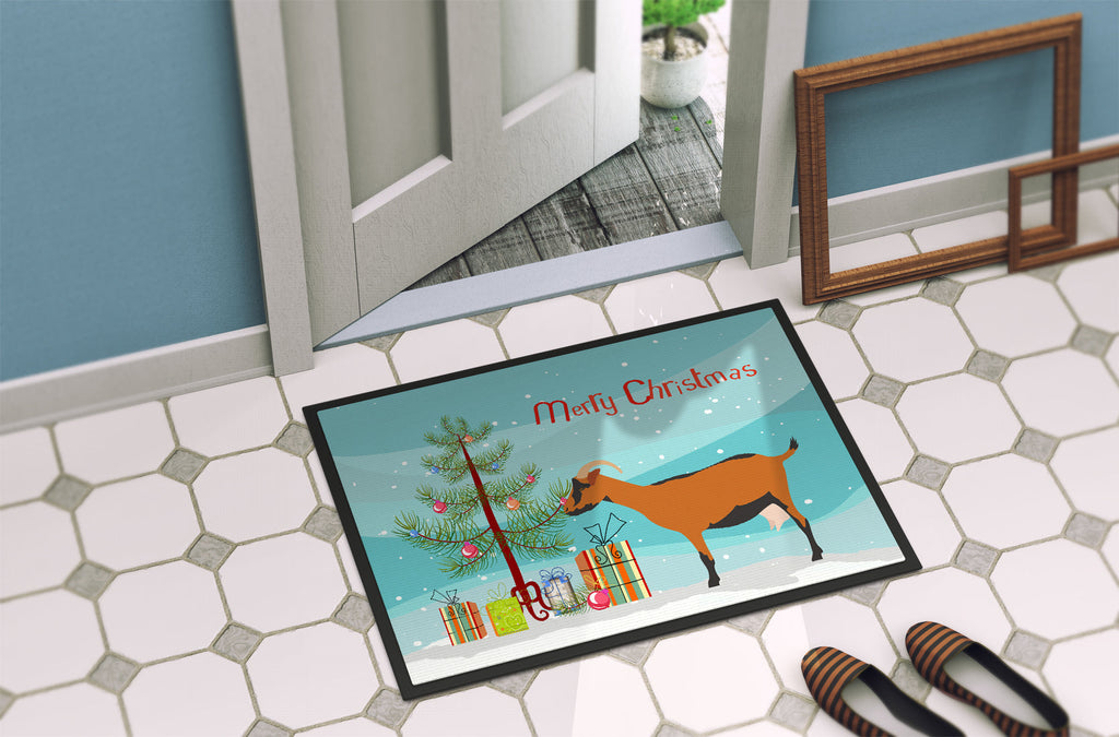 Oberhasli Goat Christmas Doormat Indoor Outdoor 24H X 36W Front Door Mat Rugs for Entryway, Non Slip Washable Low Pile,