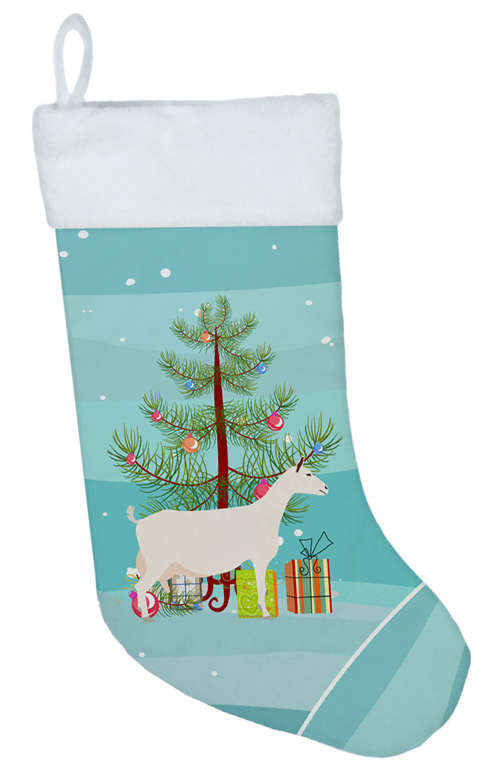 Saanen Goat Christmas Holiday Stocking Double-Sided Print, Polyester Suede,11x18, Made in USA