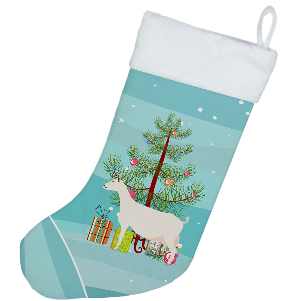 Saanen Goat Christmas Holiday Stocking Double-Sided Print, Polyester Suede,11x18, Made in USA