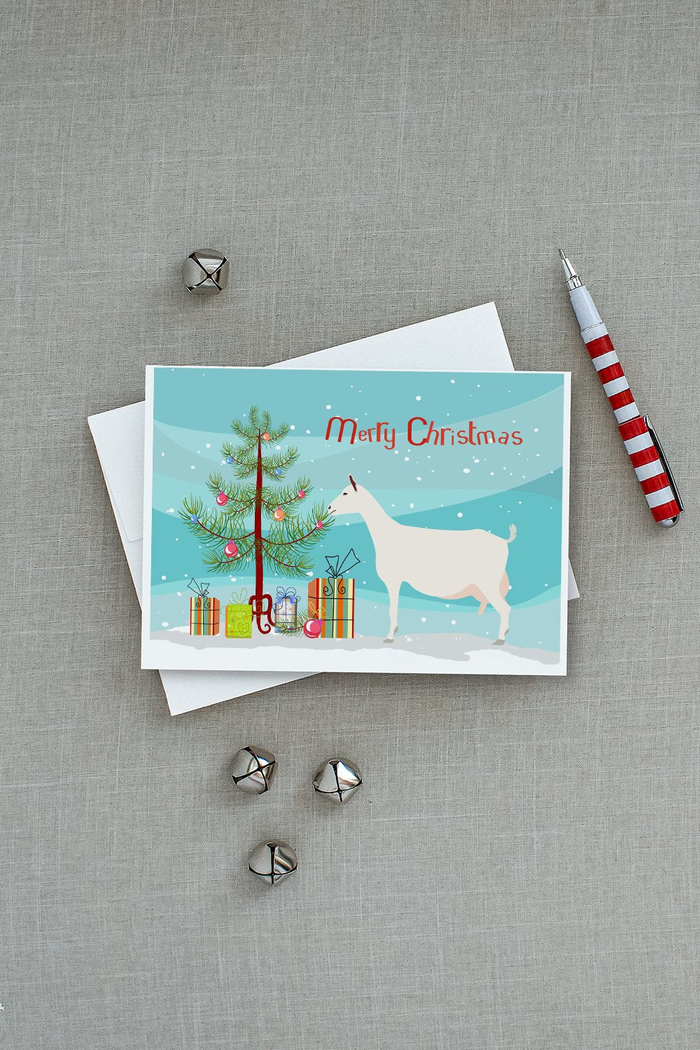 Saanen Goat Christmas Greeting Cards Pack of 8 Blank Cards with Envelopes Whimsical A7 Size 5x7