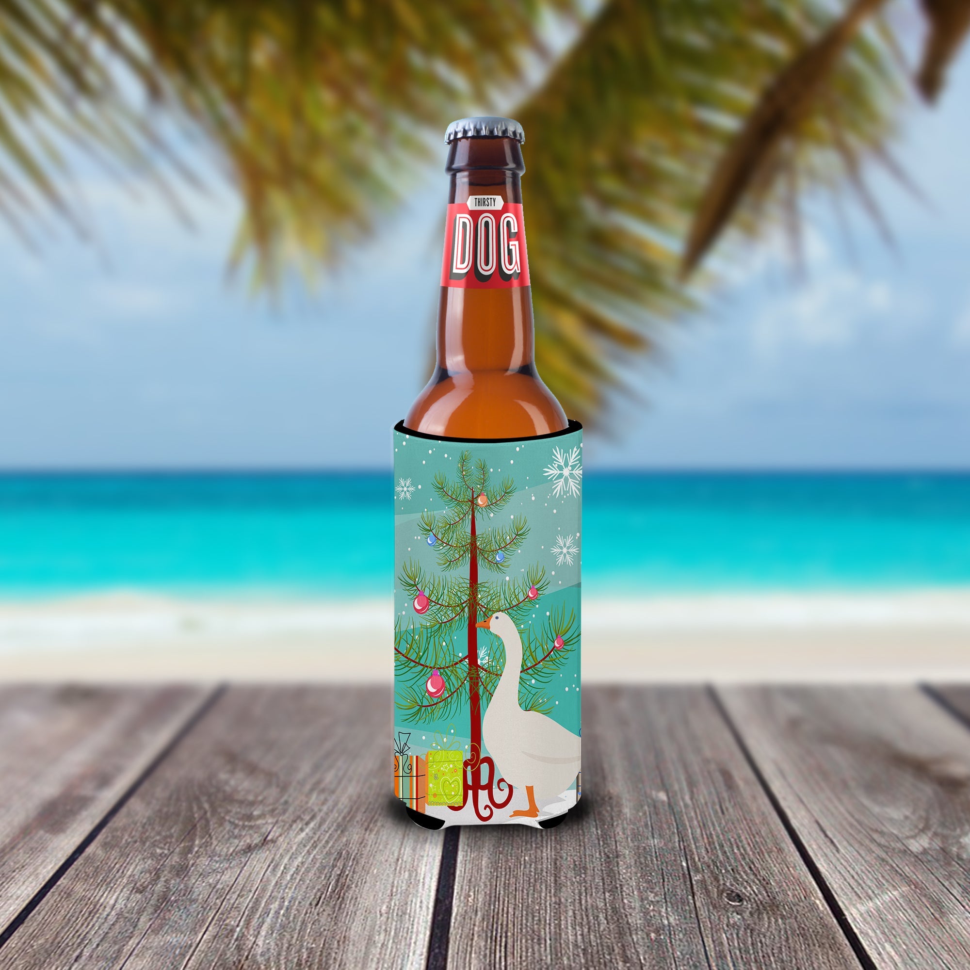 Embden Goose Christmas Slim Can Hugger , Insulated Foam Hugger for 12 oz Slim Cans, Beer Bottles & Water Bottles, Printed in USA
