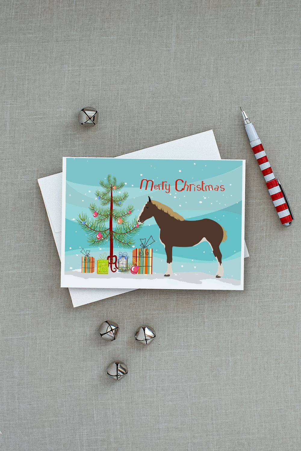 Percheron Horse Christmas Greeting Cards Pack of 8 Blank Cards with Envelopes Whimsical A7 Size 5x7
