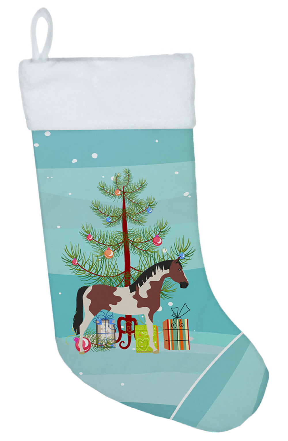 Pinto Horse Christmas Holiday Stocking Double-Sided Print, Polyester Suede,11x18, Made in USA