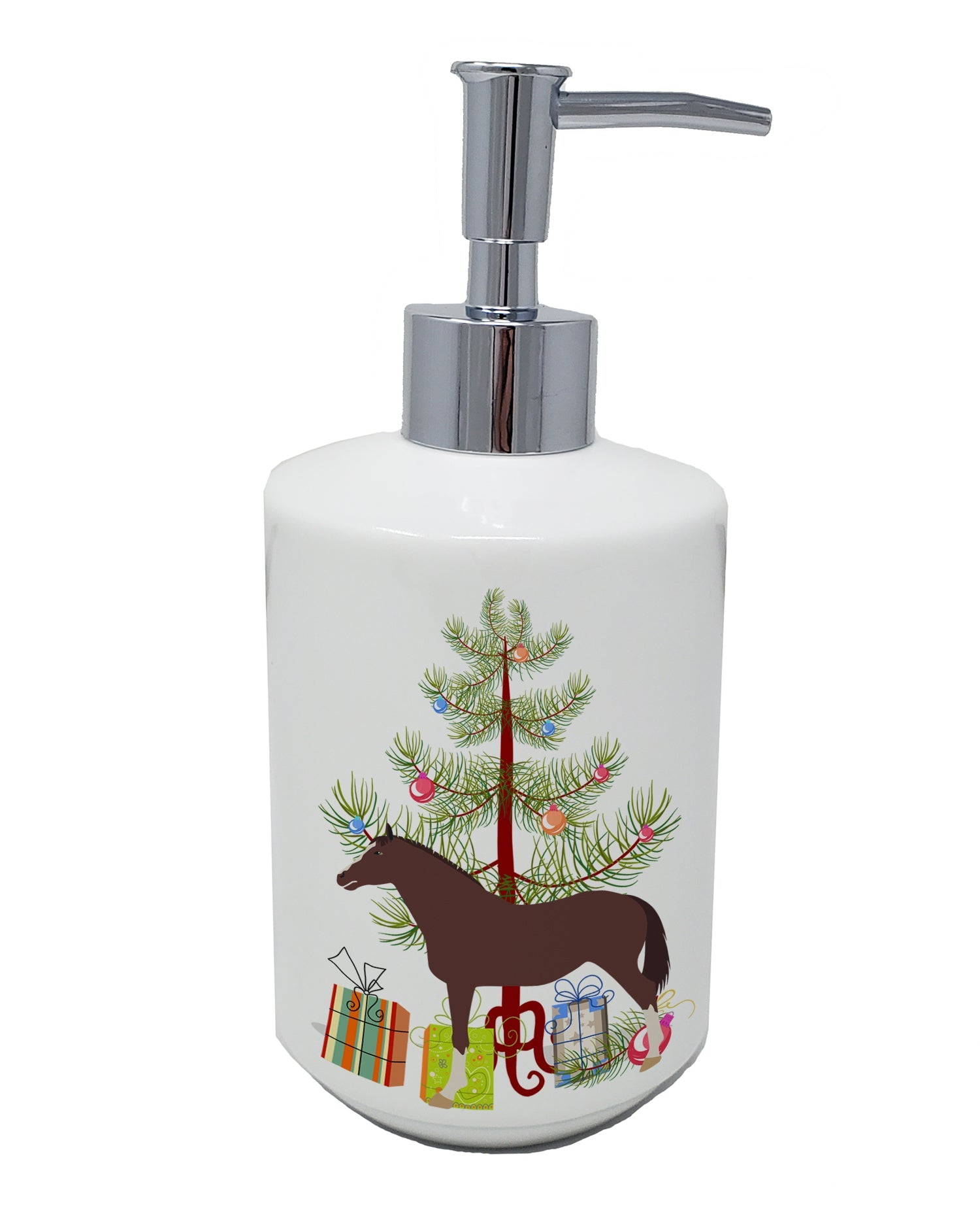English Thoroughbred Horse Christmas Ceramic Soap Dispenser , Empty Refillable Hand Soap Pump Bottle for Bathroom Kitchen