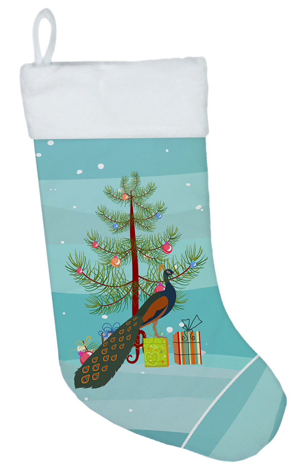 Indian Peacock Peafowl Christmas Holiday Stocking Double-Sided Print, Polyester Suede,11x18, Made in USA