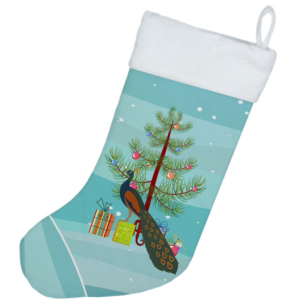 Indian Peacock Peafowl Christmas Holiday Stocking Double-Sided Print, Polyester Suede,11x18, Made in USA