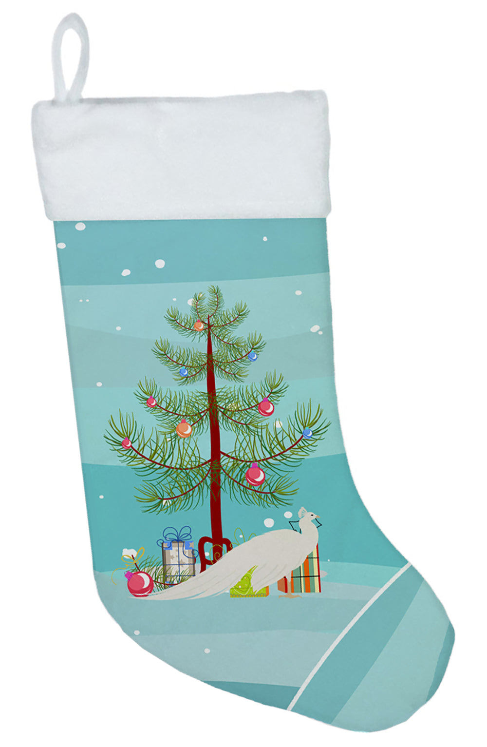 White Peacock Peafowl Christmas Holiday Stocking Double-Sided Print, Polyester Suede,11x18, Made in USA