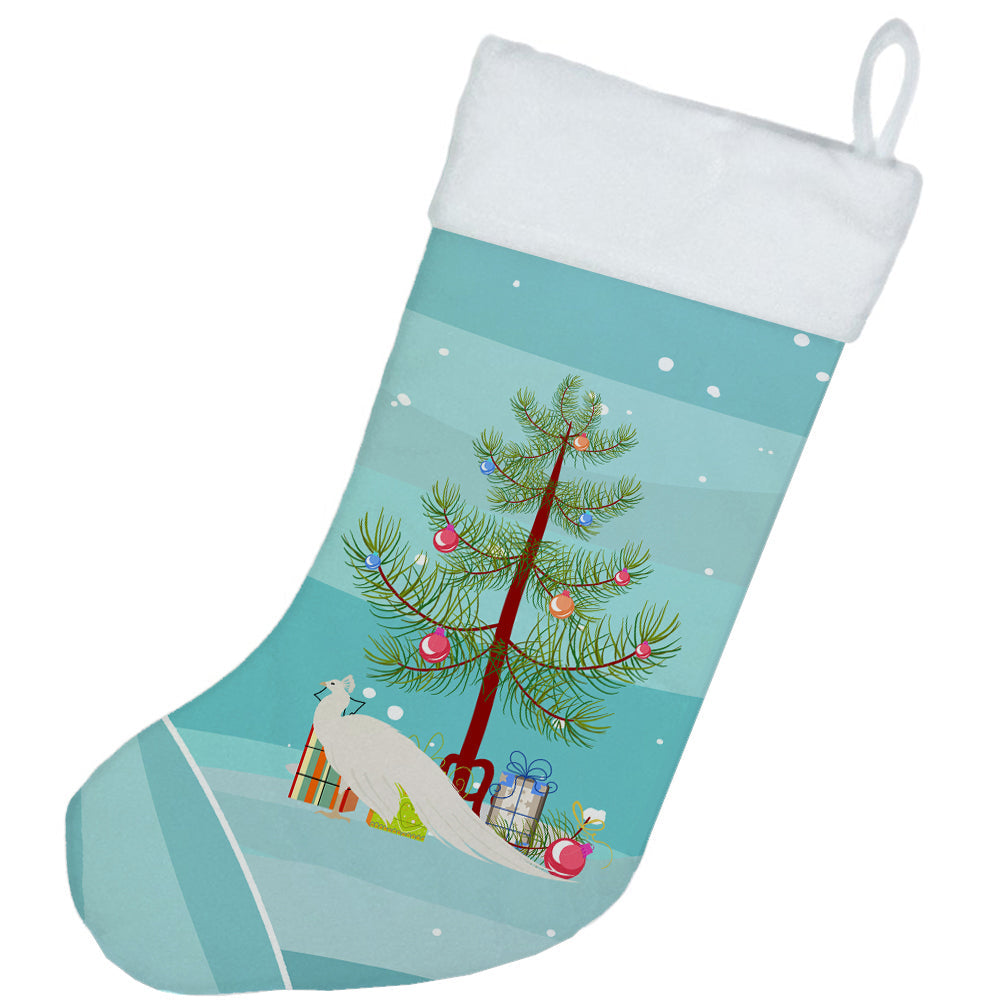 White Peacock Peafowl Christmas Holiday Stocking Double-Sided Print, Polyester Suede,11x18, Made in USA