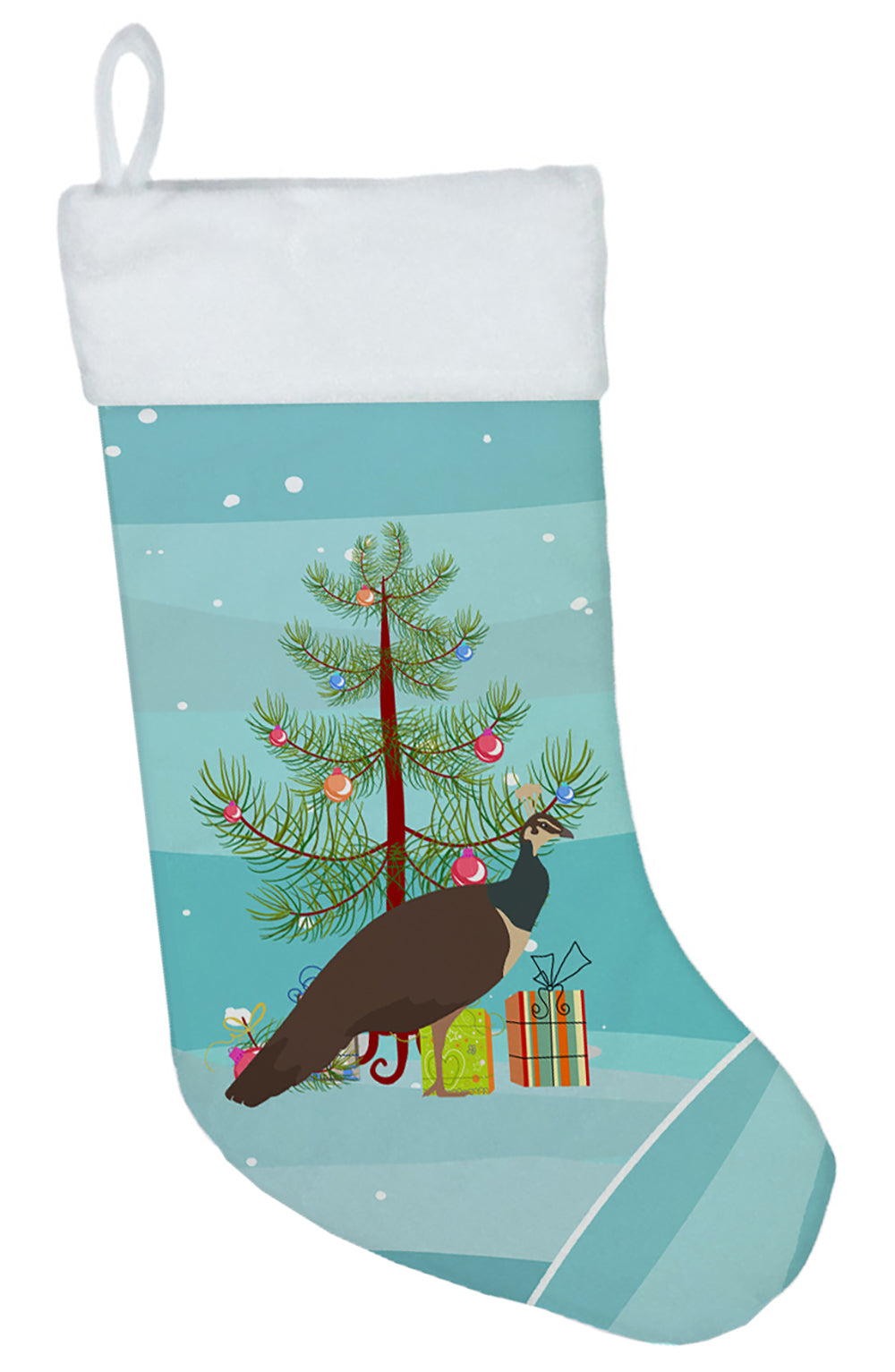 Indian Peahen Peafowl Christmas Holiday Stocking Double-Sided Print, Polyester Suede,11x18, Made in USA