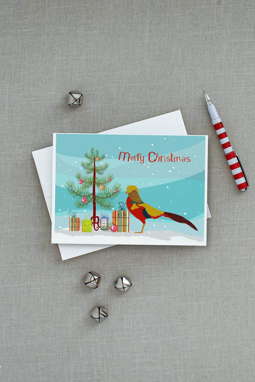 Golden or Chinese Pheasant Christmas Greeting Cards Pack of 8 Blank Cards with Envelopes Whimsical A7 Size 5x7