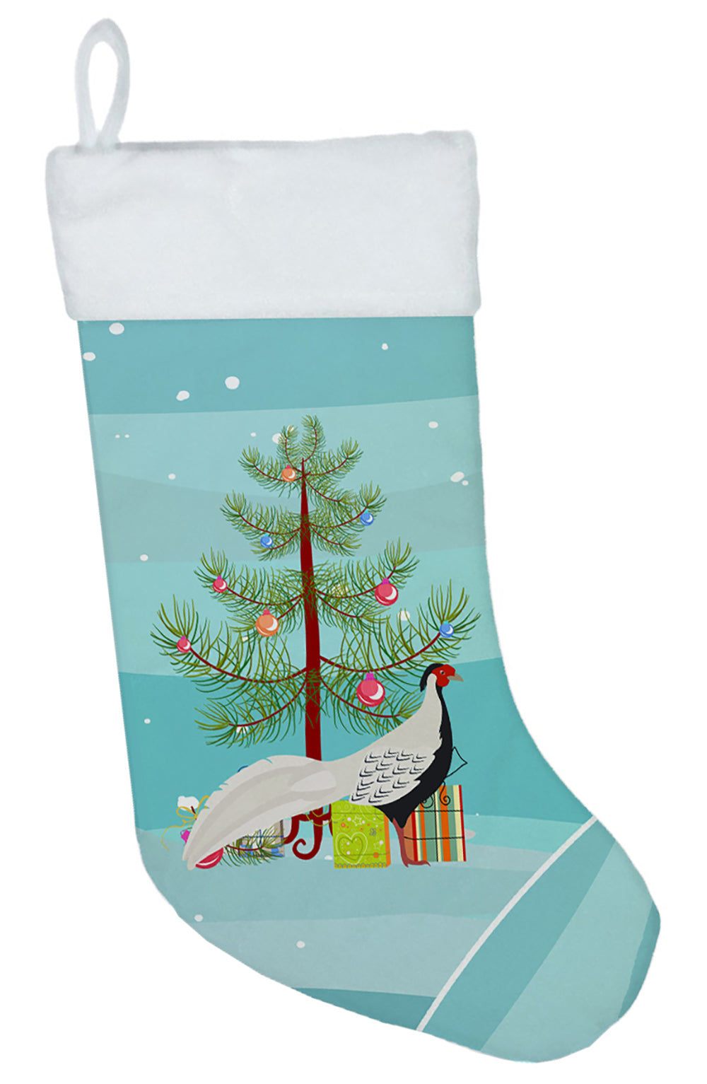 Silver Pheasant Christmas Holiday Stocking Double-Sided Print, Polyester Suede,11x18, Made in USA