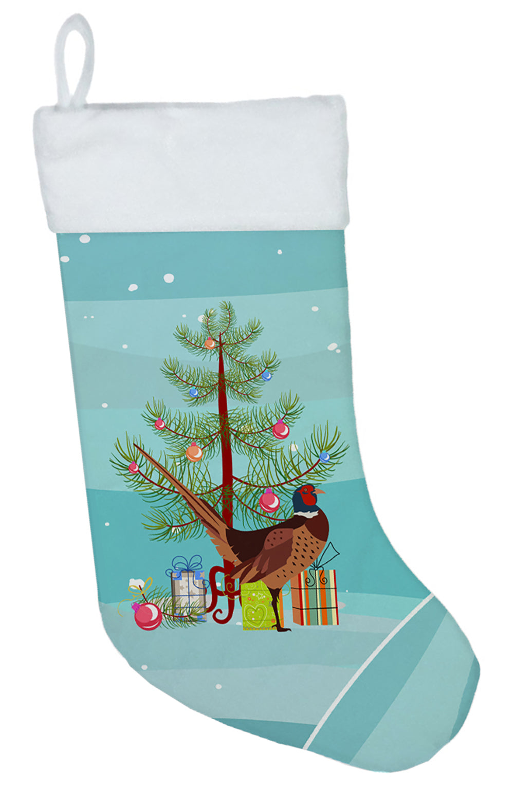 Ring-necked Common Pheasant Christmas Holiday Stocking Double-Sided Print, Polyester Suede,11x18, Made in USA