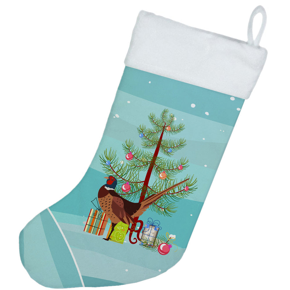 Ring-necked Common Pheasant Christmas Holiday Stocking Double-Sided Print, Polyester Suede,11x18, Made in USA