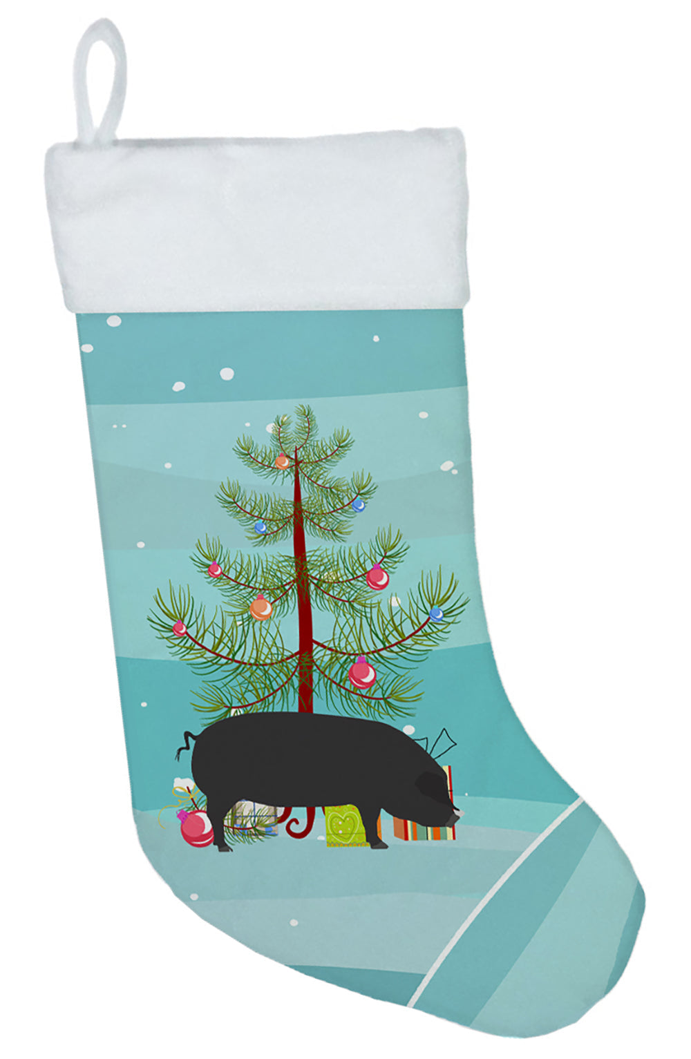 Devon Large Black Pig Christmas Holiday Stocking Double-Sided Print, Polyester Suede,11x18, Made in USA